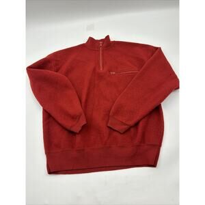 Orvis Sweater Mens L Brick Red Zip Pocket Wool Trout Bum 1/4 Zip Pullover 90s